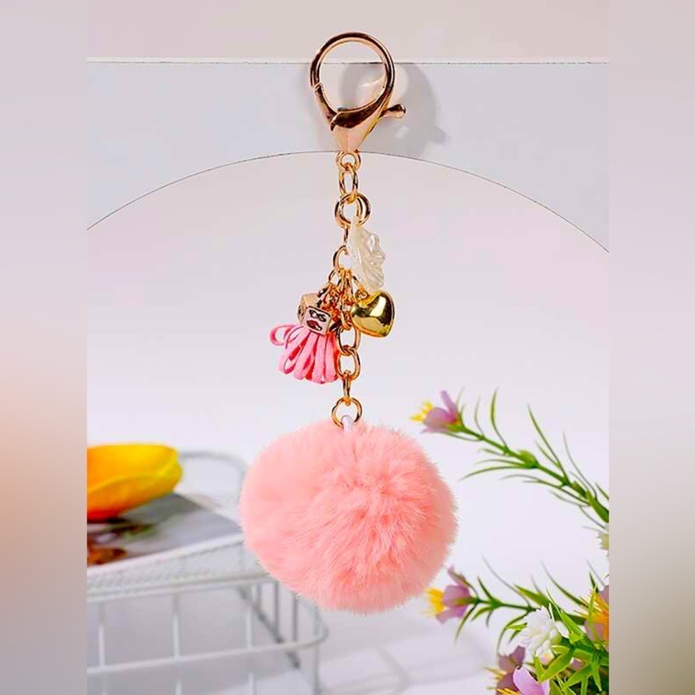 Pink tassel with Pom Pom keychain